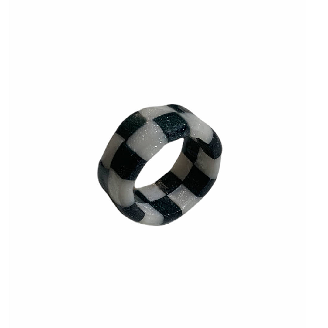 chess glitter ring_black
