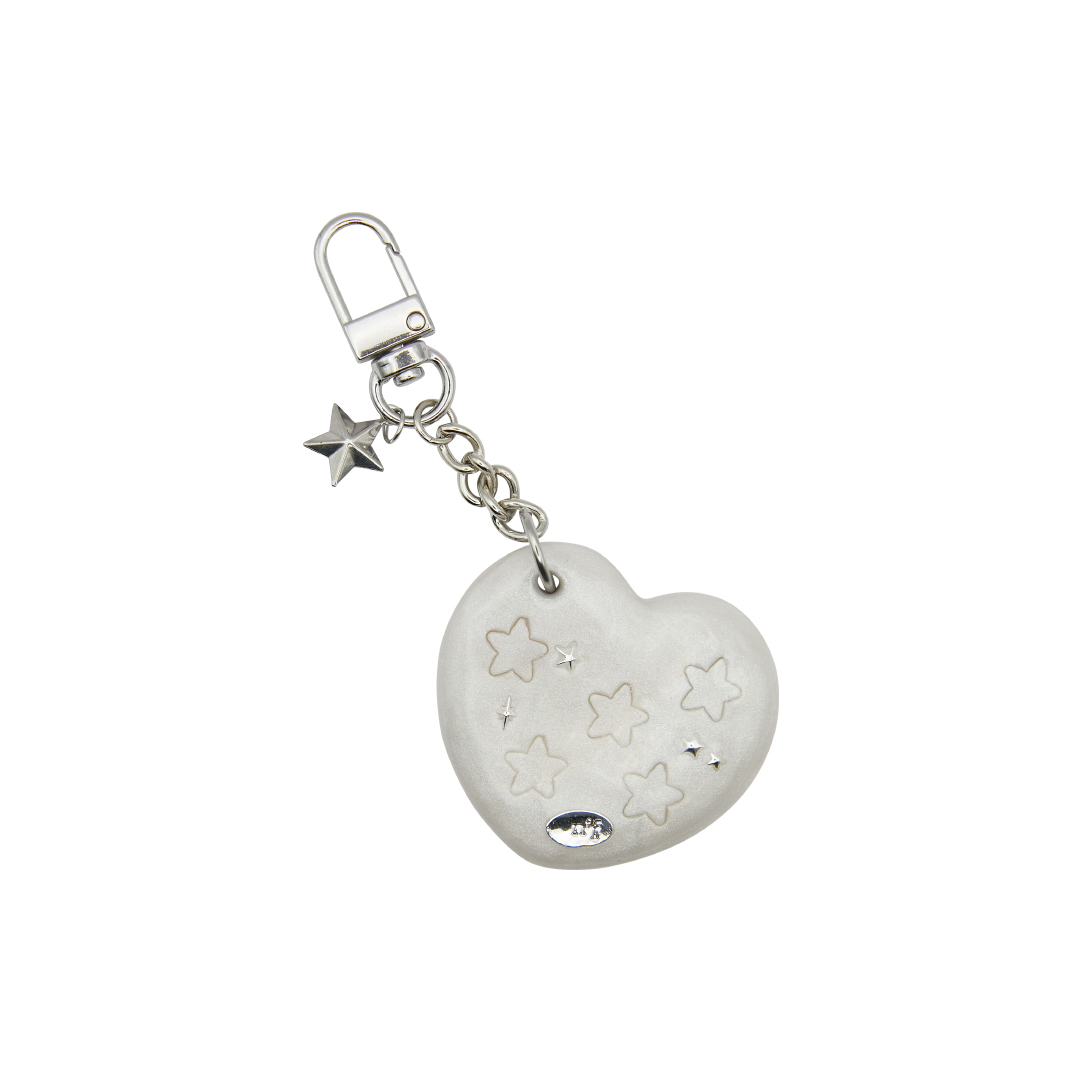 heart star mirror key ring-white pearl