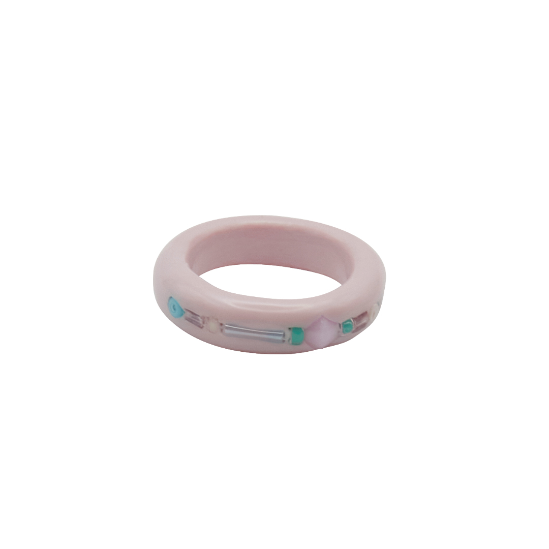 beaded halo ring-pink