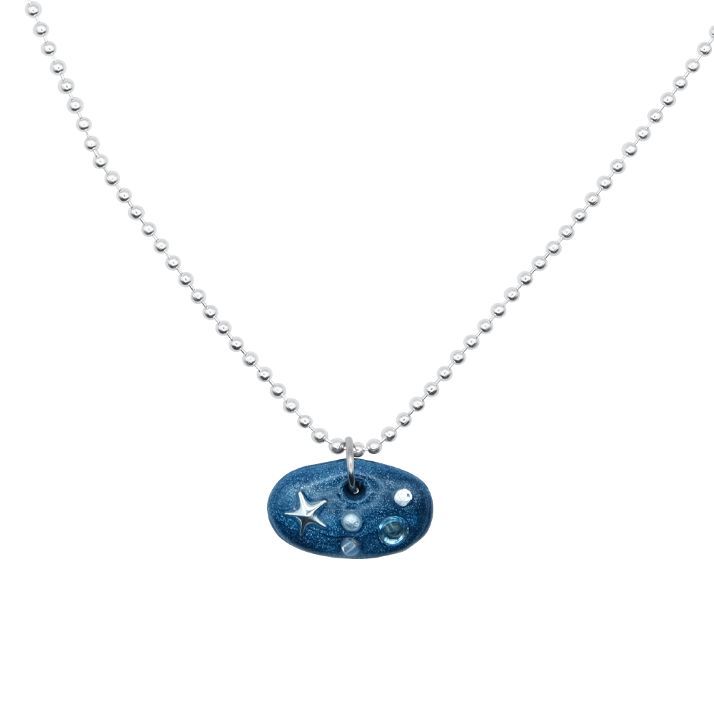 blue stone silver necklace-navy