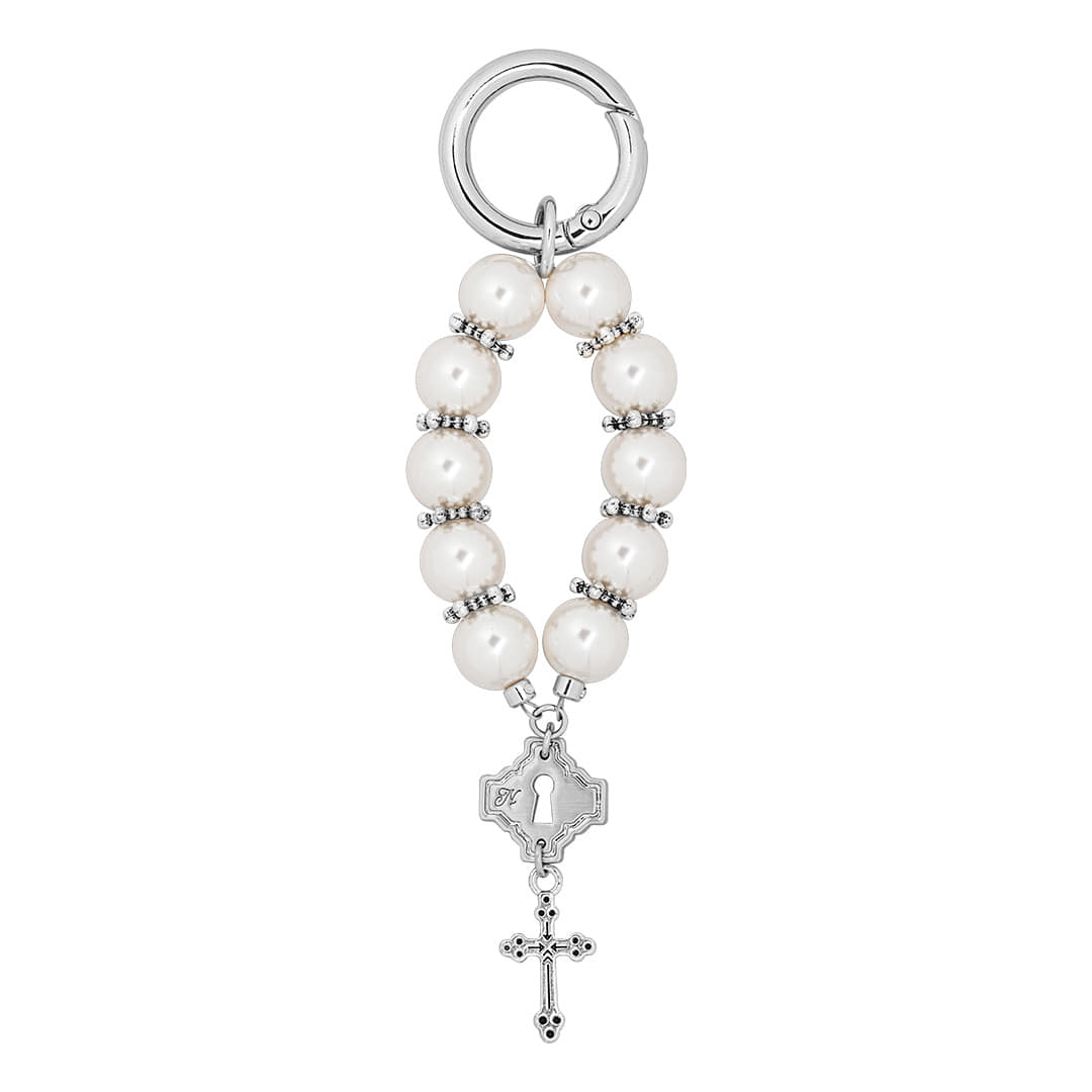 cross pearl key ring